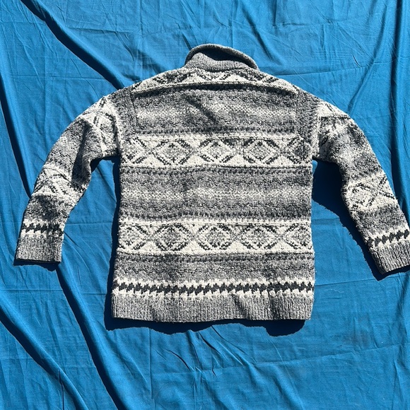 Lauren Ralph Lauren exclusive hand knit wool shawl collar sweater grey/white M - Picture 2 of 6